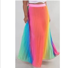 Plus Size Brand New Cover Up Rainbow Color Skirt. Fits True To Size. Multicolor Summer Bottoms For Party, Multicolor Pleated Bottoms For Spring, Multicolor Summer Party Bottoms, Summer Party Multicolor Bottoms, Vibrant Beach Skirt For Spring, Casual Multicolor Pleated Bottoms, Casual Multicolor Maxi Skirt For Party, Rainbow Skirt For Spring Party, Multicolor Pleated Skirt For Day Out