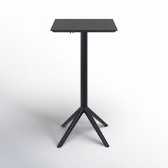 a black table with three legs and a square top on an isolated white background,