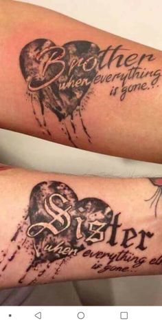 two people with tattoos on their arms that say, together everything is gone and never ends