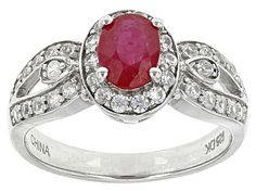 .64ct 7x5mm oval Mahaleo® ruby with .32ctw round white zircon sterling silver ring.  Measures approximately 3/8"L x 1/16"W.  Rhodium plated.  Not sizeable Oval Ruby Diamond Ring With Pave Setting, Oval Ruby Ring With Pave Setting, Oval Diamond Ring With Lab-created Ruby Accents, Oval Ruby Ring With Diamond Accents For Promise, Jewelry Television, Jtv Jewelry, Broken Chain, Pearl Strands, Ruby Gemstone