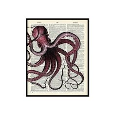 an octopus is sitting on top of the book page, with its tentacles stretched out