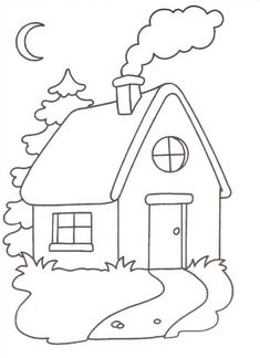 Drawing Pictures For Kids, House Drawing For Kids, House Quilt Patterns, Kids Coloring Book, Easy Drawings For Kids, House Drawing, Cute Easy Drawings