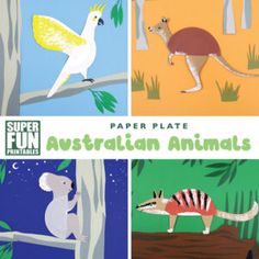 paper plate australian animals are featured in four different pictures