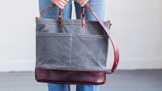 Waxed Canvas & Leather Crossbody Bag by ARTIFACT - Handmade in Omaha, NE Handbag Ideas, Waxed Canvas Bag, Canvas Leather Bag, Horween Leather, Canvas Bags, Handmade Handbags, Zippered Tote