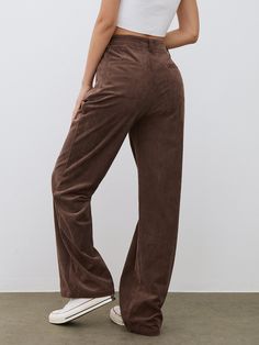 Details Composition: 100% Polyester Design: Plain Style: Casual, Basic Thickness: Regular Sheer: No Material: Corduroy Pant type: Wide Leg Occasion: Business Pattern: Plain Size & Fit Pants Length: Long Pants Stretch: Non-stretch Fit Type: Shift Size Length Hips Inseam Waist 2XS 103 92 72 62 XS 104 96 72.5 66 S 105 100 73 70 M 106 104 73.5 74 L 107.5 110 74.5 80 XL 109 116 75.5 86 2XL 110.5 122 76.5 92 2XS 40.6 36.2 28.3 24.4 XS 40.9 37.8 28.5 26 S 41.3 39.4 28.7 27.6 M 41.7 40.9 28.9 29.1 L 42. Trendy Solid Color Corduroy Bottoms, Brown Straight Leg Corduroy Bottoms, Brown Corduroy Straight Leg Bottoms, Trendy Brown Corduroy Bottoms, Trendy Brown Corduroy Pants, Non-stretch Straight Leg Brown Pants, Casual Brown Corduroy Bottoms, Non-stretch Corduroy Pants, Brown High-waisted Corduroy Pants