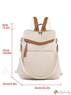 BirdinBag - Colorblock Tassel Decor Medium Classic Backpack with Front Pocket for Daily Use Beige Rectangular Backpack With Large Capacity, Large Capacity Beige Rectangular Backpack, Beige Large Capacity Rectangular Backpack, Beige Rectangular Backpack For Back To School, Casual Rectangular Leather Backpack For Errands, Beige Portable Rectangular Backpack, Beige Rectangular Backpack, Portable Rectangular Beige Backpack, Beige Rectangular Backpack With Zipper Closure