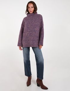 Get set for autumn/winter days with this chunky purple jumper. A pop of fun with its colour. Team this with beige mom jeans and pumps for the perfect everyday kind of look. 62% Polyester, 30% Acrylic, 8% WoolMade in ChinaMachine washableLong sleeve Roll neckUnfastenedThis item is a ONE size that fits UK 8-16Model height: 5ft 8 / 172 cm Beige Mom Jeans, Beige Mom, Purple Jumpers, Purple Turtle, Wrap Dress Midi, Mens Nightwear, Kids Christmas Outfits, Plus Swimwear, High Waisted Shorts Denim