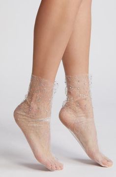 HIGH HEEL JUNGLE Crystal Lace Slouchy Sheer Tulle Socks | Nordstrom Lace Socks With Heels, Socks With Heels, Sparkly Socks, Tulle Socks, Sparkly Crystals, Outdoor Socks, Crystal Lace, Lace Socks, Fishnet Tights