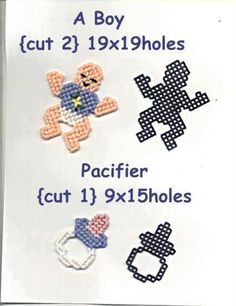 cross stitch teddy bear and pacifier appliques in different sizes, shapes and colors