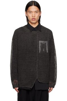 YOHJI YAMAMOTO: Gray Uneven Sweater | SSENSE Crew Neck Knit Sweater For Work, Modern Knit Sweater For Fall, Modern Long Sleeve Knit Sweater, Man Sweater, Knitwear Men, Yohji Yamamoto, Open Knit, Knit Cotton, Cotton Sweater