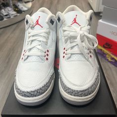 Brand New (Ds) Air Jordan “White Cement” 3s Sz 7y Sporty White Lace-up Air Jordan 4, White Low-top Jordan Shoes With Speckled Midsole, White Low-top Jordan Shoes For Streetwear, White Lace-up Jordan Shoes With Speckled Midsole, White Jordan Shoes With Laces, Round Toe, White Custom Sneakers With Cushioned Footbed For Streetwear, Custom White Sneakers With Cushioned Footbed For Streetwear, Sporty White Air Jordan 4 With Boost Midsole, White Jordan Shoes With Speckled Midsole Lace-up