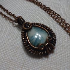 Rustic Larimar Handmade Copper Wire-Wrapped Pendant On A 18" Chain #800b All Of My Jewelry Is Handmade By Me In My Smoke & Pet Free Home!!!!!! Please Note That Every Item Purchased Comes In A Drawstring Organza Bag For Easy Gift Giving!!! Please Note That I Will Consider Any Reasonable Offer On My Jewelry!!!!!!!!!! Please Let Me Know If You Have Any Further Questions. Thanks For Stopping By And Have A Terrific Da Unique Blue Copper Wire Necklaces, Hand Wrapped Blue Copper Necklaces, Blue Copper Necklaces Hand Wrapped, Blue Copper Necklace Hand Wrapped, Easy Wire Wrapping Stones, Easy Wire Wrapping, Wrapping Stones, Jewelry Rustic, Wire Wrapped Stone Jewelry