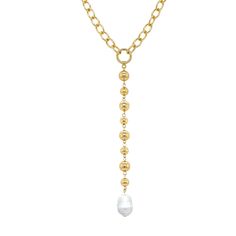 <p>Pearl Lariat Mixed Chain Necklace</p> <ul> <li>Yellow Gold Plated</li> <li>Pearls: 0.50 Wide X 0.80 Long</li> <li>Lariat Drop: 6.50 Length</li> <li>16-18 Adjustable Length</li> </ul> Luxury Drop Necklace With Adjustable Chain, Luxury Silver Lariat Necklace With Pearl Chain, Cheap Beaded Lariat Chain Jewelry, Luxury Gold Plated Pearl Necklace With Adjustable Chain, Luxury Single Strand Lariat Beaded Necklace, Luxury Lariat Necklace With Pearl Charm For Formal Occasions, Luxury Pearl Pendant Lariat Necklace For Formal Occasions, Luxury Lariat Single Strand Beaded Necklace, Luxury Lariat Toggle Necklace With Chain Detail