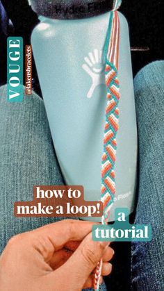 a person holding a string with the words how to make a loop on it