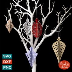 an ornament tree with ornaments hanging from it's branches