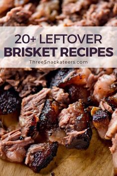 bbq leftover brisket recipe on a wooden cutting board with text overlay