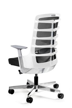 an office chair with wheels on the back and seat upholstered to the side