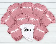 Hello Sixty Shirt, Birthday Group Shirts, Birthday Crew, Birthday Party Tees, Gift for Her, Birthday Squad, 60th Birthday Tee, Birthday Gift Hi! Welcome to the LaTeeApparel!  It's great to see you here! Our shirts are clean, high quality and soft. It is prepared quickly by our store! Enjoy your shopping! It is a pleasure for us to help you with your questions and you can reach us at any time. F I T  ∙ S I Z I N G  -->Women's sizes are narrower than the waist -->Sleeves are rolled up in some product pictures. They do not come rolled up on delivery. -->Please, don't forget to check our size cards. T I M E ∙ T O ∙ D E L I V E R Y  -->Processing and production time is 1-2 business days.  -->Delivery time varies depending on your delivery address. --> Orders placed till 12 noon are shipped the Birthday Group Shirts, Birthday Party Shirts, Text Shirt, Birthday Party Shirt, Group Shirts, Birthday Tee, Gift For Her Birthday, 60th Birthday, Party Shirts