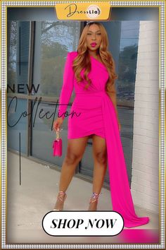 One Shoulder Long Sleeve Irregular Bodycon Party Dress Bodycon Party Dress, Bodycon Dress Parties, Bodycon Fashion, Color Pick, Event Dresses, 1 Million, Women's Fashion Dresses, Occasion Dresses, One Shoulder Dress