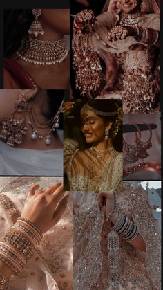 the collage shows different types of jewelry and bracelets, including necklaces with pearls on them