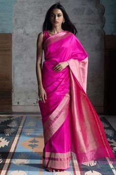 Shop for Kasturi Kundal Pink Silk Banarasi Handloom Saree for Women Online at Aza Fashions Indian Inspired Fashion, Pink Color Combination, Rani Pink, Geometrical Pattern, Saree For Women, Satin Saree, Saree Models, Zari Work, Indian Fashion Designers