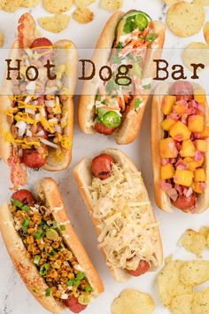 hot dogs with toppings and potato chips