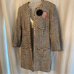 Chanel Blazer / Jacket / Coat Vintage Multi-Color (Black, Pink, Tan), Measurements Are In Pictures Chanel Tweed Jacket Vintage, 1950s Chanel Suit, Chanel Coats & Jackets, Chanel Blazer, Vintage Black Double-breasted Outerwear, Vintage Black Double-breasted Blazer, Chanel Jackets, Chanel Jacket, Coat Vintage