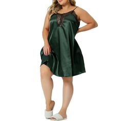 Made from a soft and lightweight fabric, this nightgown is designed to keep you cool and comfortable all night long. The delicate lace detailing adds a touch of sophistication to the overall design, making it a stylish option for lounging or sleeping. The spaghetti straps are adjustable, allowing you to customize the fit to your liking. The plus-size fit ensures a flattering silhouette that drapes beautifully over your curves. Available in multiple colors, this nightgown is perfect for enhancing Chemise Sleepwear, Satin Babydoll, Nightgown Lace, Lingerie Nightgown, Plus Size Costume, Lace Nightgown, Nightgowns For Women, Sleep Dress, Nightgowns