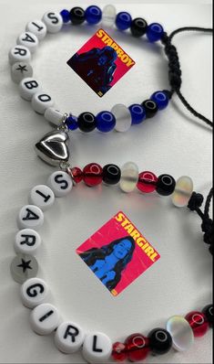 Matching starboy x stargirl bracelets  Adjustable bracelets  Magnetic heart ♥️ Message me with any questions 💭 Bracelet Patterns I Pove You, Heart Bracelets Pattern, Couple Flat Beaded Bracelets, Homemade Bracelets With Beads Matching, Gifts For Best Friend Boy, Matching Gifts For Best Friends, Starboy Bracelet, Friend Ship Bracelets Ideas, Couple Bracelets Beads