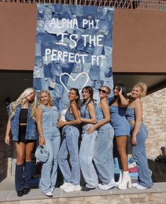 the girls are posing in front of a sign that says aloha pat is the perfect fit