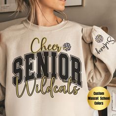 Celebrate Senior Year in Style with Our Class of 2025 Cheer Crewneck Sweatshirt! Elevate your senior spirit with our Class of 2025 Cheer Crewneck Sweatshirt. This unisex heavy blend sweatshirt offers pure comfort and style for all occasions. Key Features: Unmatched Comfort: Crafted from a 50% cotton and 50% polyester blend, this sweatshirt is cozy and perfect for chilly days. Durable Quality: Made from medium-heavy fabric (8.0 oz/yd it's built to last through all your cheer activities. Relaxed F Senior Cheer Sweatshirt, Senior Cheer Ideas, Senior Night Cheerleading, Cheer Activities, Poms Dance Team, Cheer Crewneck, Pom Squad, Dance Team Shirts, Cheer Coach Shirts