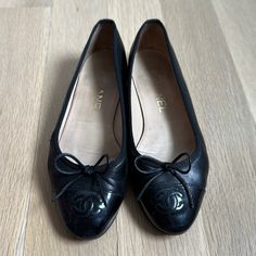 Black Chanel Ballet Flats In Size 35 (Us Size 5). In Great Condition, Does Have A Minor Marks On The Outside Of The Foot Bed (Towards Pinky Toe Side) And Here The Leather Is Noticeably Scuffed. Rubber Soled Have Been Added To The Bottoms Of The Shoes To Extend The Life And Wear. Ballet Flats Black, Black Ballet Flats, Flat Color, Chanel Shoes, Chanel Ballet Flats, Chanel Classic, Flat Shoes Women, Ballet Flats, Loafer Flats