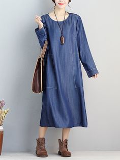 Item Code: 7189231927358 Material: 100%Tencel Collar Type: O-neck Clothing Placket: Hedging Pattern: Plain Style: Casual Sleeve: Long Sleeves Clothing Details:Pocket Waist: Loose Season: Spring,Autumn Combination: Single Piece Color:Blue One Size Fit For M/L(EU 38-42,US8-12,UK12-16,AU12-16,NZ12-16)Length: 107.00 cm/ 42.13 "Bust: 112.00 cm/ 44.09 "Shoulder: 44.00 cm/ 17.32 "Sleeve length: 59.00 cm/ 23.23 "Arm: 36.00 cm/ 14.17 "Cuff: 27.00 cm/ 10.63 "Hem: 144.00 cm/ 56.69 "Waist: 120.00 cm/ 47.24 Women Long Sleeve Dress, Sleeves Clothing, Arm Cuff, Clothing Details, Loose Dress, Casual Fall, Shoulder Sleeve, Dress First, Types Of Collars