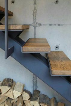 the stairs are made out of wood and steel