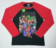 a black and red shirt with avengers characters on it