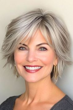 Save this pin for the best short layered haircuts with bangs. This shaggy layered bob offers a perfect mix of texture, volume, and effortless style. The short, layered cut creates a flattering shape that softly frames the face. Haircuts Square Face, Shaggy Layered Bob, Short Layered Haircuts With Bangs, Beautiful Short Haircuts, Short Haircuts Ideas, Grey Hair With Bangs, Shaggy Pixie, 2024 Hairstyles, Hair 2016