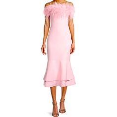 Likely Feather Midi Aurora Dress Sz 8 Nwt Pink Tiered Dress, Black Strapless Midi Dress, Rose Shadow, Aurora Dress, High Low Midi Dress, Cami Midi Dress, Pink Cocktail Dress, Chiffon Midi Dress, Feather Trim