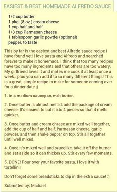 the recipe for homemade alfredo sauce is shown