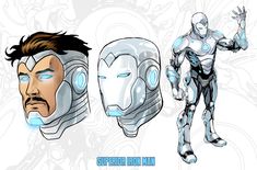 an iron man paper model is shown in three different poses, including the head and shoulders