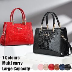 Category:Handbag,Shoulder Bag,Crossbody Bag; Embellishment:Zipper; Gender:Women's; Type:Boston Bag; Occasion:Holiday,Daily,Valentine's Day,Office; Material:PU Leather; Width:12; Height:21; Function:Large Capacity,Durable,Multi Carry; Pattern:Solid Color,Crocodile; Listing Date:11/14/2023; Production mode:External procurement; Length:29 Classic Purse, Everyday Handbag, Patent Leather Handbags, Fashion Tote Bag, Cheap Handbags, Leather Handbags Women, Crocodile Pattern, Large Shoulder Bags, Leather Zipper