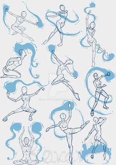 an image of various poses in blue ink