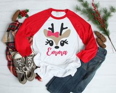 Christmas Shirt Girls  Girls Christmas Shirt  Personalized | Etsy Cute Long Sleeve T-shirt For Holiday, Cute Long Sleeve Tops For Festive Occasions, Cute Long Sleeve Holiday T-shirt, Cute Red Holiday Tops, Cute Red Winter T-shirt, Cute Red T-shirt For Winter, Cute Festive Christmas Tops, Cute Christmas Festive Tops, Christmas Shirts Vinyl