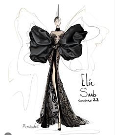 a drawing of a woman in a black dress with wings on her head and the words eli