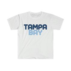 Tampa Bay Rays fans - this was designed with you in mind! Tampa Bay Rays Retro Tee, Vintage Rays Inspired Baseball Shirt printed on Gildan 64000. The unisex soft-style t-shirt puts a new spin on casual comfort. Made from very soft materials, this tee is 100% cotton for solid colors. Heather colors and sports grey include polyester.  The collar is made with ribbed knitting to prevent curling damage.  .: 100% ring-spun cotton (fiber content may vary for different colors) .: Light fabric (4.5 oz/yd² (153 g/m .: Eurofit .: Tear-away label .: Runs true to size Relaxed Fit T-shirt With Screen Print For Fan Gear, Relaxed Fit T-shirt With Screen Print For Fans, Game Day Graphic Tee With Text Print, Graphic Tee T-shirt For Game Day With Text Print, Graphic Tee With Text Print For Game Day, Relaxed Fit Text Print T-shirt For Fan Gear, Relaxed Fit T-shirt With Text Print For Fans, Relaxed Fit Text Print T-shirt For Fans, Fan Merchandise Sublimation T-shirt With Text Print