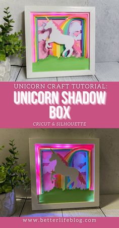 the unicorn shadow box is made with paper, and it's light up in different colors