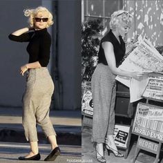 marilyn monroe before and after plastic surgery, then in the same photo she is wearing plaid pants