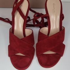 New Authentic Pair Of Gianvito Rossi Red Suede Crissy Sandals. They Are A Size Italian 41 And Should Fit A Size Usa 10. They Have Straps That Can Be Worn In More Than One Way As Seen On Pictures Of Gwyneth Paltrow & Adriana Lima. Rossi Shoes, Gwyneth Paltrow, Adriana Lima, Red Suede, Ankle Strap Sandals, Gianvito Rossi, Shoes Women Heels, Ankle Strap, Shoes Heels