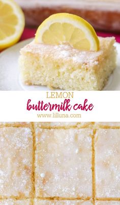 lemon buttermilk cake on a white plate