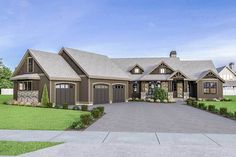 this is an artist's rendering of the front elevation of these craftsman - style home plans