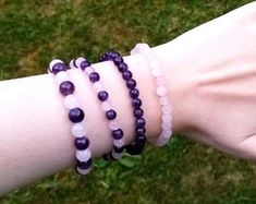 Genuine Gemstone Bracelets Amethyst Bracelet Rose Quartz | Etsy Pink Amethyst Bracelets For Healing, Pink Amethyst Healing Bracelets, Pink Amethyst Healing Bracelet, Spiritual Pink Amethyst Bracelets, Pink Hand-strung Amethyst Jewelry, Purple Rose Quartz Gemstone Jewelry, Purple Rose Quartz Round Jewelry, Purple Rose Quartz Jewelry For Healing, Round Purple Rose Quartz Jewelry